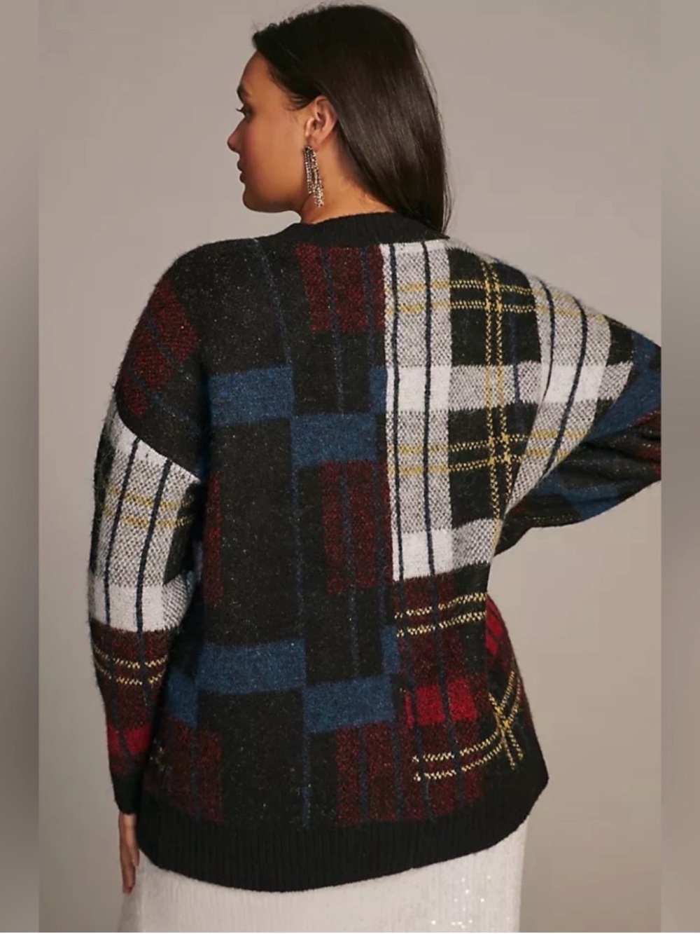Anthropologie | RD Style Plaid Button-Front Cardigan Sweater - Black Multi - Picture 3 of 6